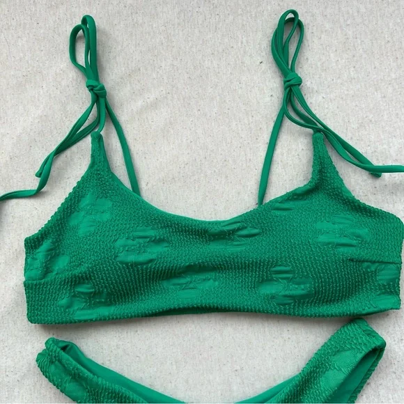 NEW full bikini set green floral swimwear with adjustable straps - Picture 3 of 12